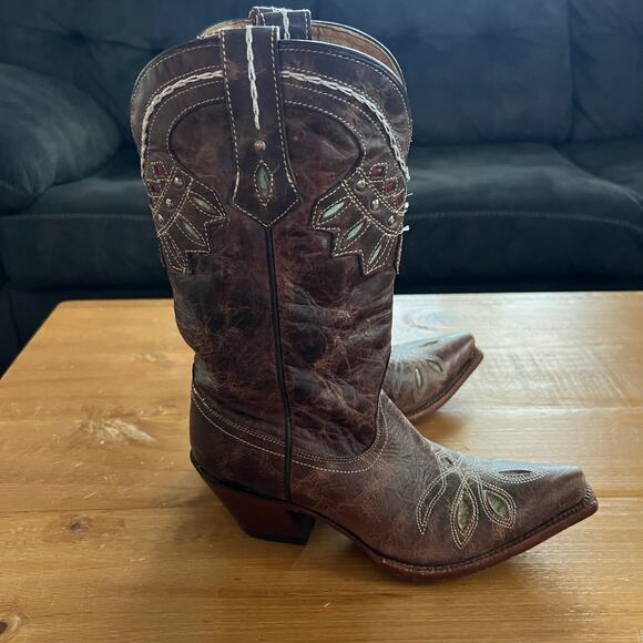 Tony Lama Rancho Western Boots Chocolate Brown Snip Toe Women’s Size 6.5 - Picture 2 of 10